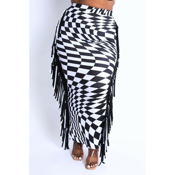 Women's Checkered Elastic High Waist Stretch Bodycon Maxi Pencil Skirt S,M,L - Picture 5 of 12